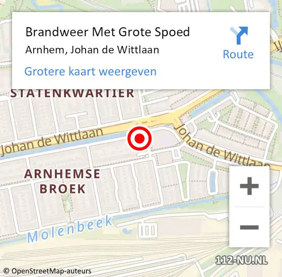 Locatie op kaart van de 112 melding: Brandweer Met Grote Spoed Naar Arnhem, Johan de Wittlaan op 17 februari 2024 21:58