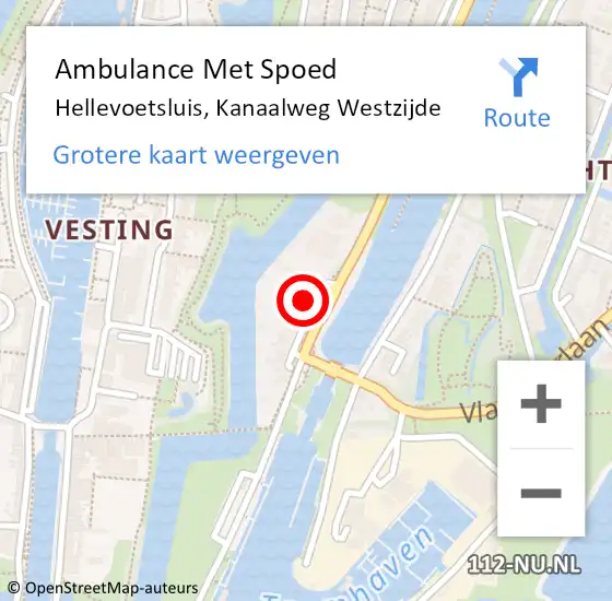 Locatie op kaart van de 112 melding: Ambulance Met Spoed Naar Hellevoetsluis, Kanaalweg Westzijde op 17 februari 2024 22:32