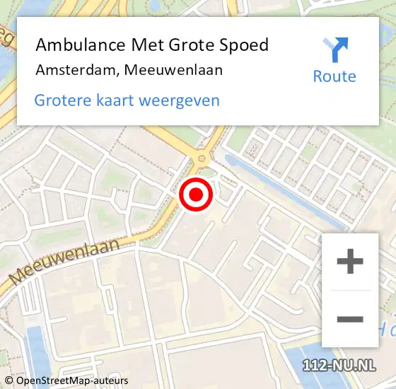 Locatie op kaart van de 112 melding: Ambulance Met Grote Spoed Naar Amsterdam, Meeuwenlaan op 17 februari 2024 22:40