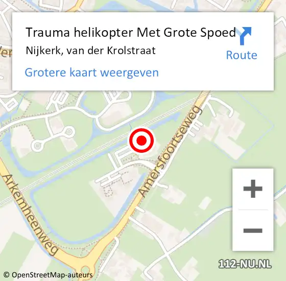 Locatie op kaart van de 112 melding: Trauma helikopter Met Grote Spoed Naar Nijkerk, van der Krolstraat op 17 februari 2024 22:43