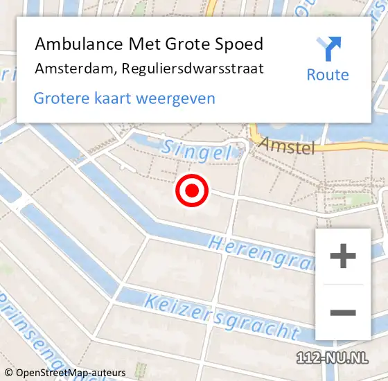 Locatie op kaart van de 112 melding: Ambulance Met Grote Spoed Naar Amsterdam, Reguliersdwarsstraat op 17 februari 2024 23:42