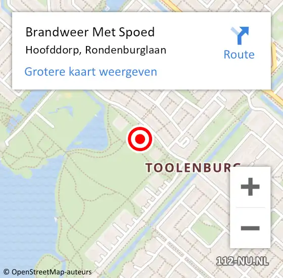Locatie op kaart van de 112 melding: Brandweer Met Spoed Naar Hoofddorp, Rondenburglaan op 18 februari 2024 00:56