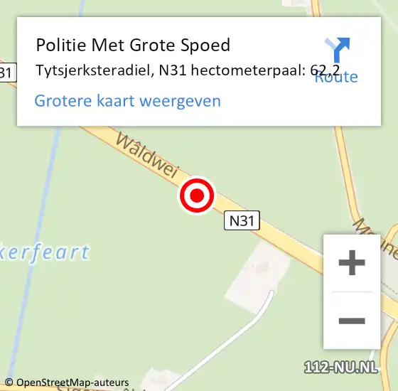 Locatie op kaart van de 112 melding: Politie Met Grote Spoed Naar Tytsjerksteradiel, N31 hectometerpaal: 62,2 op 18 februari 2024 01:25