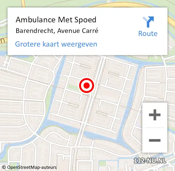 Locatie op kaart van de 112 melding: Ambulance Met Spoed Naar Barendrecht, Avenue Carré op 18 februari 2024 01:48
