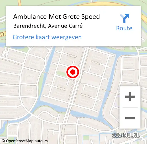 Locatie op kaart van de 112 melding: Ambulance Met Grote Spoed Naar Barendrecht, Avenue Carré op 18 februari 2024 02:01