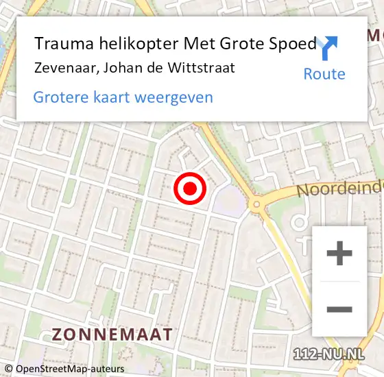 Locatie op kaart van de 112 melding: Trauma helikopter Met Grote Spoed Naar Zevenaar, Johan de Wittstraat op 18 februari 2024 02:05