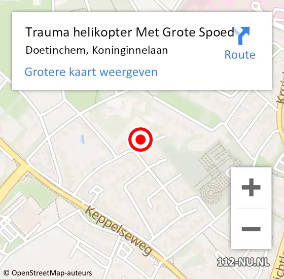 Locatie op kaart van de 112 melding: Trauma helikopter Met Grote Spoed Naar Doetinchem, Koninginnelaan op 18 februari 2024 02:34
