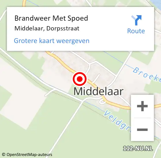 Locatie op kaart van de 112 melding: Brandweer Met Spoed Naar Middelaar, Dorpsstraat op 18 februari 2024 03:47