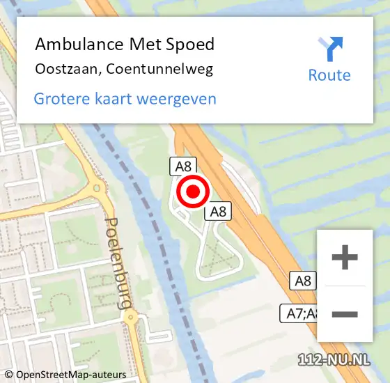 Locatie op kaart van de 112 melding: Ambulance Met Spoed Naar Oostzaan, Coentunnelweg op 18 februari 2024 04:41