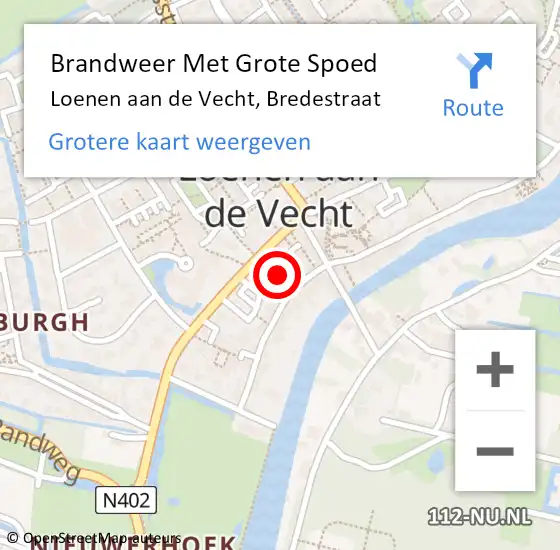 Locatie op kaart van de 112 melding: Brandweer Met Grote Spoed Naar Loenen aan de Vecht, Bredestraat op 18 februari 2024 04:45