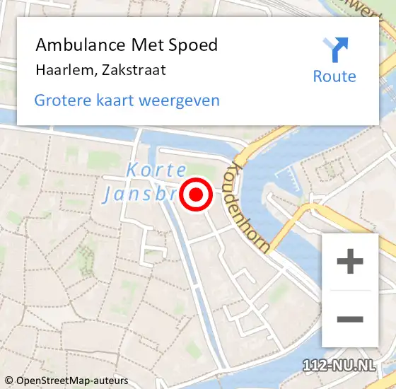 Locatie op kaart van de 112 melding: Ambulance Met Spoed Naar Haarlem, Zakstraat op 18 februari 2024 05:01