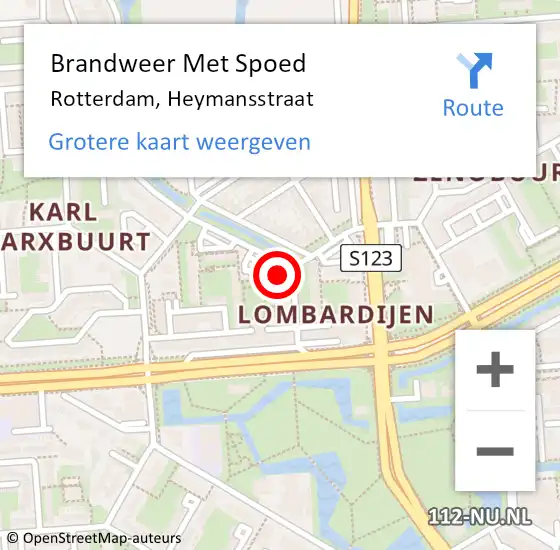 Locatie op kaart van de 112 melding: Brandweer Met Spoed Naar Rotterdam, Heymansstraat op 18 februari 2024 06:03