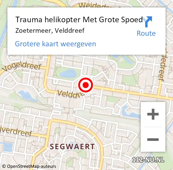 Locatie op kaart van de 112 melding: Trauma helikopter Met Grote Spoed Naar Zoetermeer, Velddreef op 18 februari 2024 08:39
