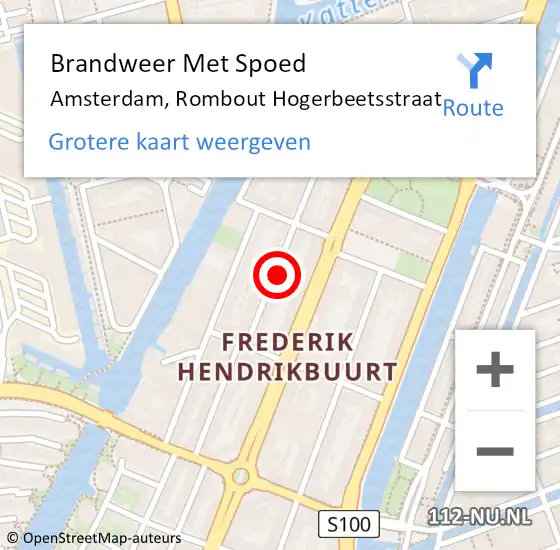 Locatie op kaart van de 112 melding: Brandweer Met Spoed Naar Amsterdam, Rombout Hogerbeetsstraat op 18 februari 2024 09:10
