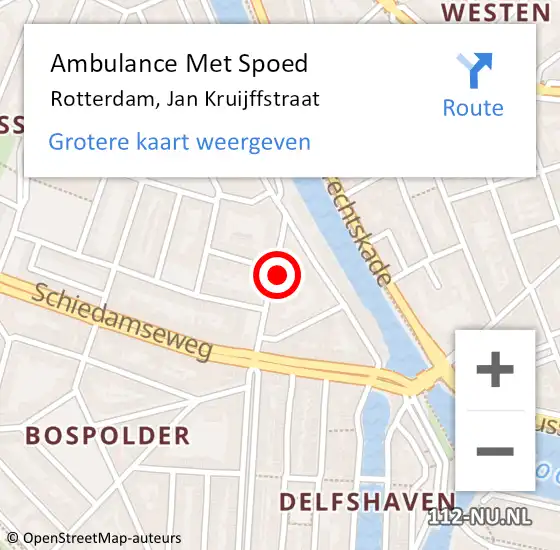 Locatie op kaart van de 112 melding: Ambulance Met Spoed Naar Rotterdam, Jan Kruijffstraat op 18 februari 2024 09:15