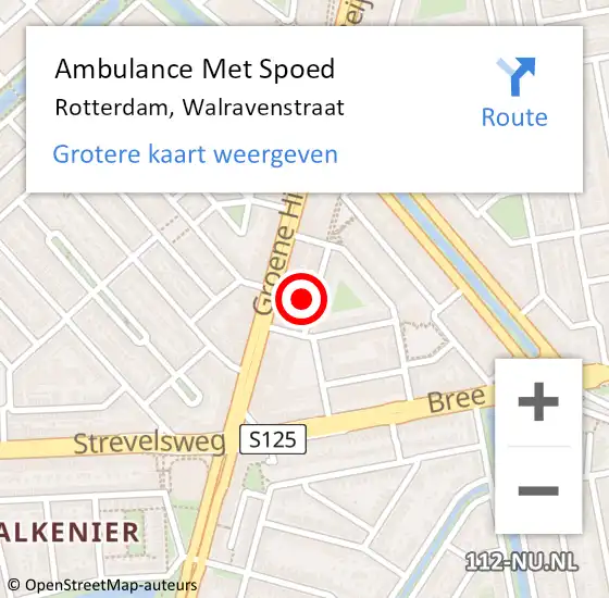 Locatie op kaart van de 112 melding: Ambulance Met Spoed Naar Rotterdam, Walravenstraat op 18 februari 2024 10:51