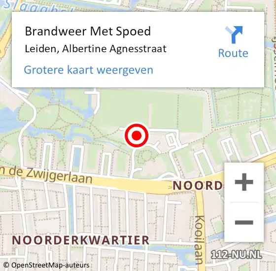 Locatie op kaart van de 112 melding: Brandweer Met Spoed Naar Leiden, Albertine Agnesstraat op 18 februari 2024 12:27