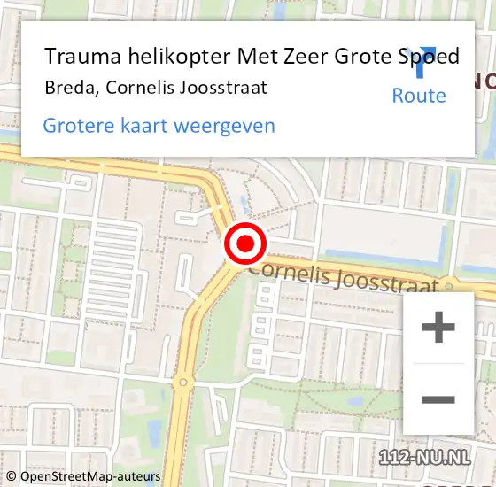 Locatie op kaart van de 112 melding: Trauma helikopter Met Zeer Grote Spoed Naar Breda, Cornelis Joosstraat op 18 februari 2024 13:54