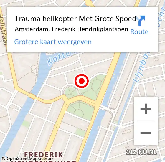 Locatie op kaart van de 112 melding: Trauma helikopter Met Grote Spoed Naar Amsterdam, Frederik Hendrikplantsoen op 18 februari 2024 14:24