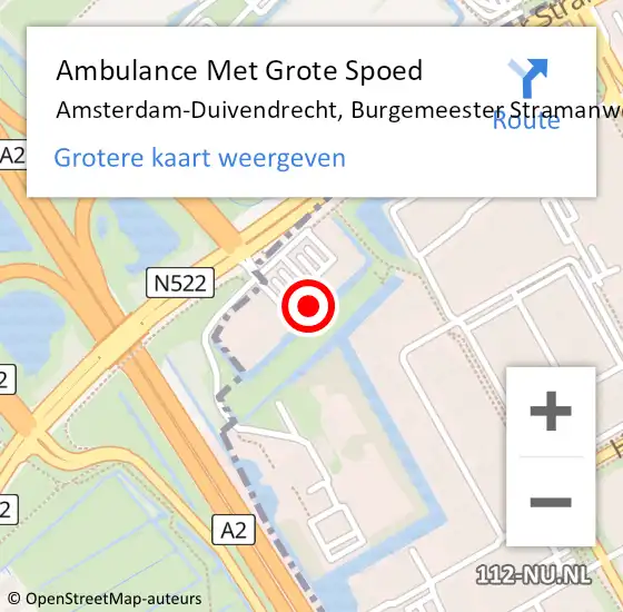 Locatie op kaart van de 112 melding: Ambulance Met Grote Spoed Naar Amsterdam, Burgemeester Stramanweg op 18 februari 2024 14:25