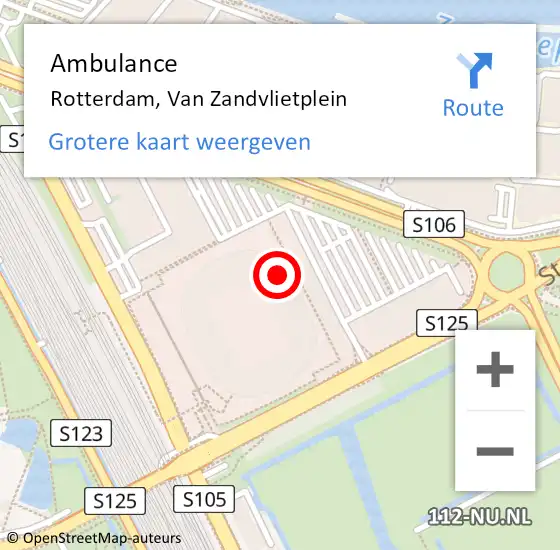 Locatie op kaart van de 112 melding: Ambulance Rotterdam, Van Zandvlietplein op 18 februari 2024 14:49