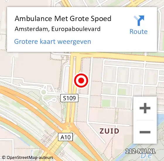 Locatie op kaart van de 112 melding: Ambulance Met Grote Spoed Naar Amsterdam, Europaboulevard op 18 februari 2024 14:49