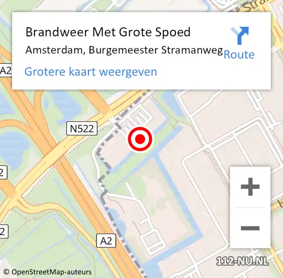 Locatie op kaart van de 112 melding: Brandweer Met Grote Spoed Naar Amsterdam, Burgemeester Stramanweg op 18 februari 2024 14:50