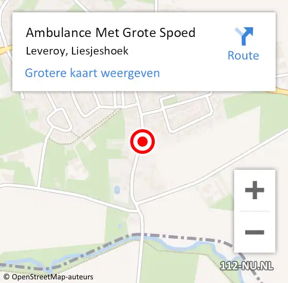 Locatie op kaart van de 112 melding: Ambulance Met Grote Spoed Naar Leveroy, Liesjeshoek op 18 februari 2024 16:31