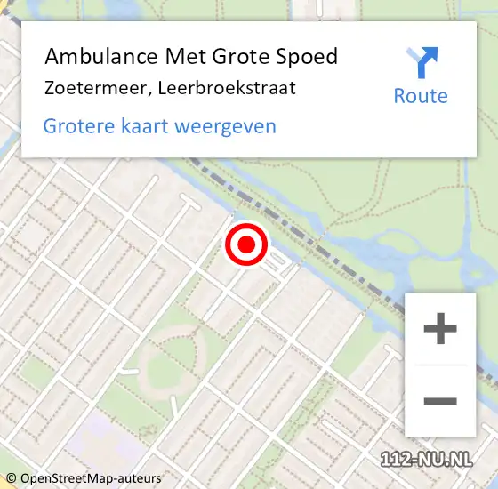 Locatie op kaart van de 112 melding: Ambulance Met Grote Spoed Naar Zoetermeer, Leerbroekstraat op 18 februari 2024 17:08