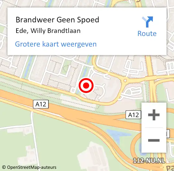 Locatie op kaart van de 112 melding: Brandweer Geen Spoed Naar Ede, Willy Brandtlaan op 18 februari 2024 17:27