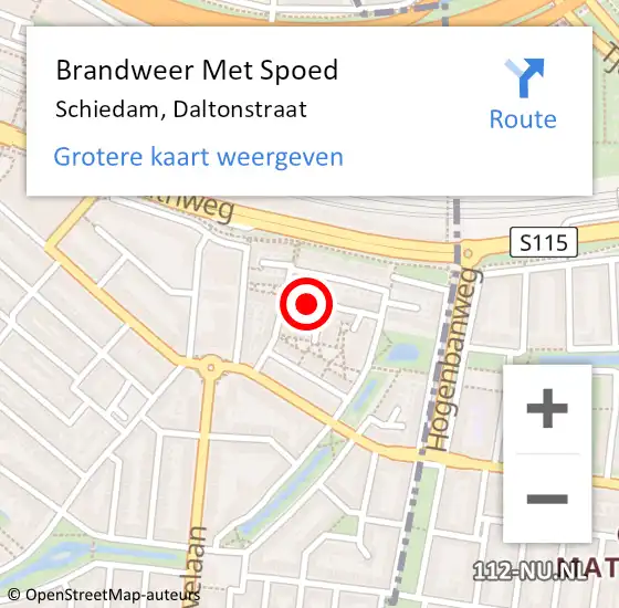 Locatie op kaart van de 112 melding: Brandweer Met Spoed Naar Schiedam, Daltonstraat op 18 februari 2024 17:33