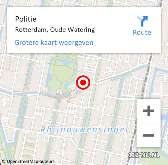 Locatie op kaart van de 112 melding: Politie Rotterdam, Oude Watering op 18 februari 2024 17:38