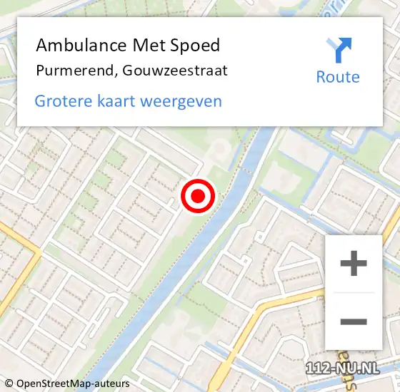 Locatie op kaart van de 112 melding: Ambulance Met Spoed Naar Purmerend, Gouwzeestraat op 18 februari 2024 17:40