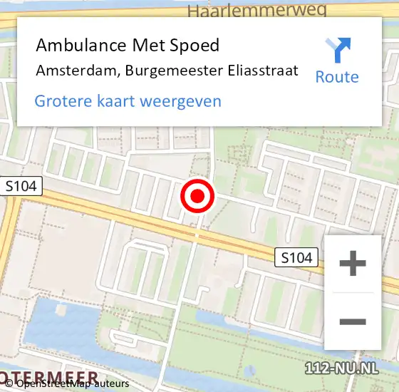 Locatie op kaart van de 112 melding: Ambulance Met Spoed Naar Amsterdam, Burgemeester Eliasstraat op 18 februari 2024 17:54