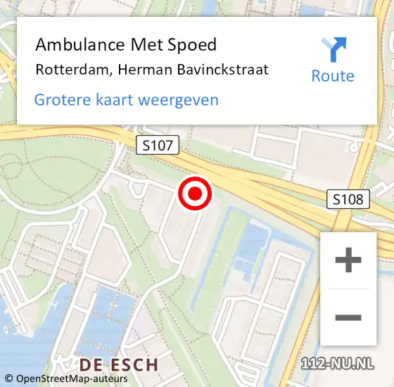 Locatie op kaart van de 112 melding: Ambulance Met Spoed Naar Rotterdam, Herman Bavinckstraat op 18 februari 2024 17:57