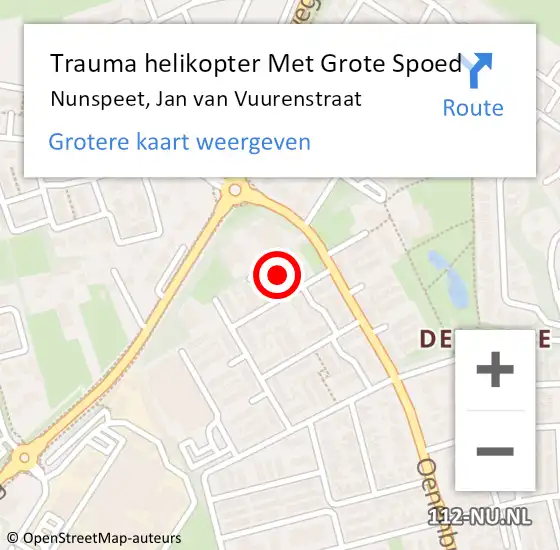 Locatie op kaart van de 112 melding: Trauma helikopter Met Grote Spoed Naar Nunspeet, Jan van Vuurenstraat op 18 februari 2024 18:07