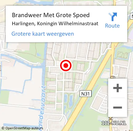 Locatie op kaart van de 112 melding: Brandweer Met Grote Spoed Naar Harlingen, Koningin Wilhelminastraat op 18 februari 2024 18:13