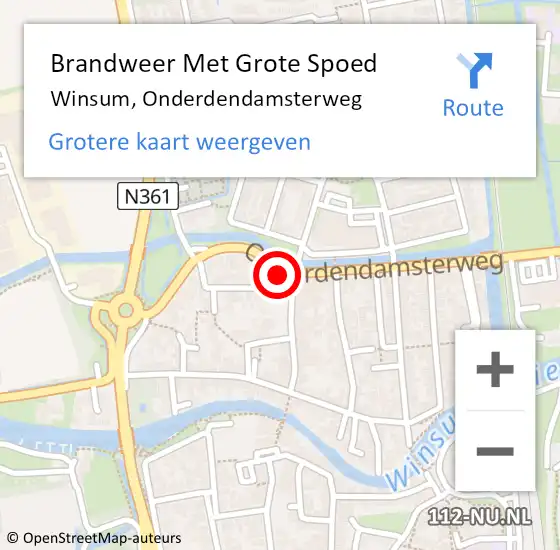 Locatie op kaart van de 112 melding: Brandweer Met Grote Spoed Naar Winsum, Onderdendamsterweg op 18 februari 2024 19:00