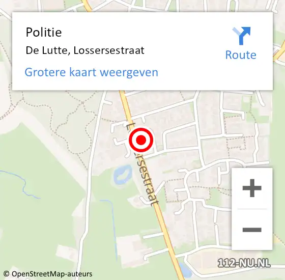 Locatie op kaart van de 112 melding: Politie De Lutte, Lossersestraat op 18 februari 2024 19:03