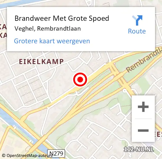 Locatie op kaart van de 112 melding: Brandweer Met Grote Spoed Naar Veghel, Rembrandtlaan op 18 februari 2024 19:22