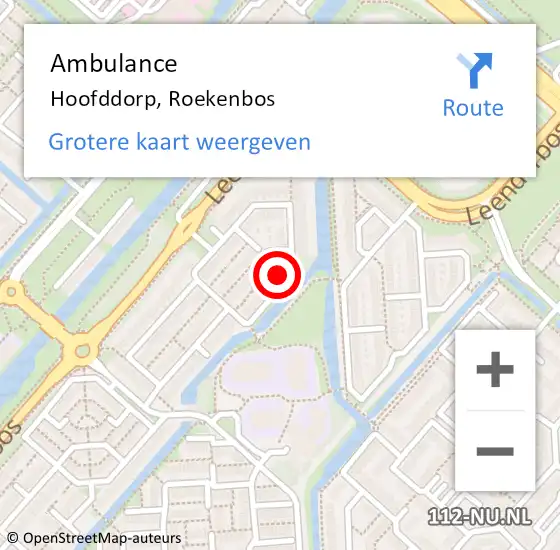 Locatie op kaart van de 112 melding: Ambulance Hoofddorp, Roekenbos op 18 februari 2024 19:26