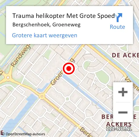 Locatie op kaart van de 112 melding: Trauma helikopter Met Grote Spoed Naar Bergschenhoek, Groeneweg op 18 februari 2024 19:38