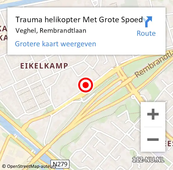 Locatie op kaart van de 112 melding: Trauma helikopter Met Grote Spoed Naar Veghel, Rembrandtlaan op 18 februari 2024 19:45