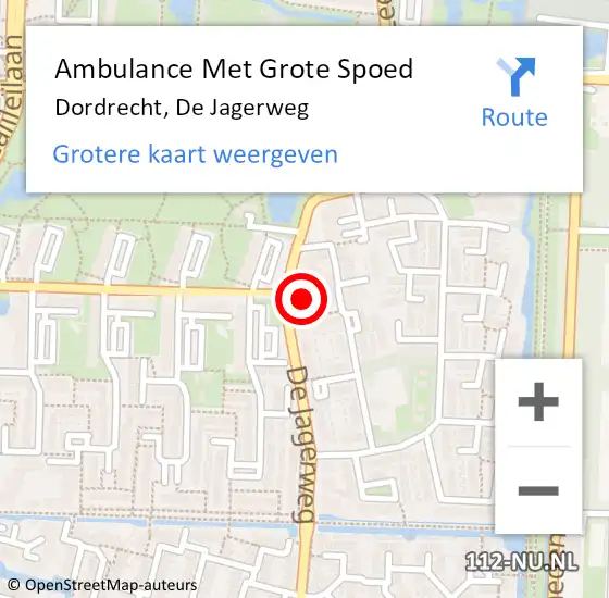 Locatie op kaart van de 112 melding: Ambulance Met Grote Spoed Naar Dordrecht, De Jagerweg op 18 februari 2024 20:24