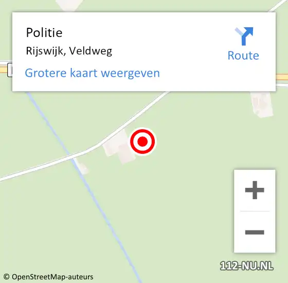 Locatie op kaart van de 112 melding: Politie Rijswijk, Veldweg op 18 februari 2024 21:09