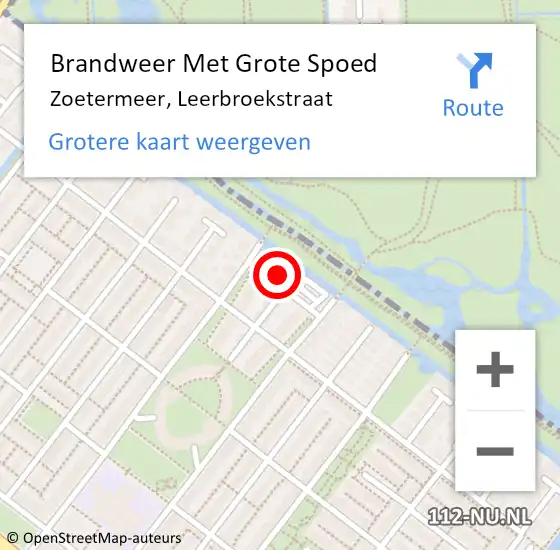 Locatie op kaart van de 112 melding: Brandweer Met Grote Spoed Naar Zoetermeer, Leerbroekstraat op 18 februari 2024 21:26