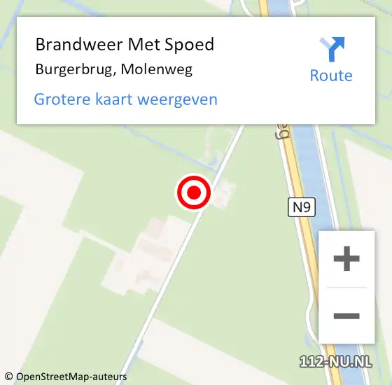 Locatie op kaart van de 112 melding: Brandweer Met Spoed Naar Burgerbrug, Molenweg op 18 februari 2024 21:33