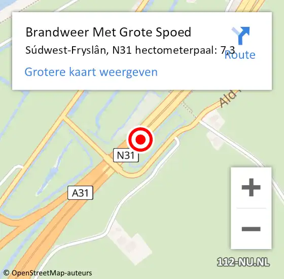 Locatie op kaart van de 112 melding: Brandweer Met Grote Spoed Naar Súdwest-Fryslân, N31 hectometerpaal: 7,3 op 18 februari 2024 22:35