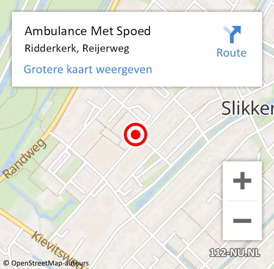 Locatie op kaart van de 112 melding: Ambulance Met Spoed Naar Ridderkerk, Reijerweg op 18 februari 2024 22:35