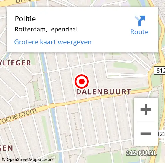 Locatie op kaart van de 112 melding: Politie Rotterdam, Iependaal op 19 februari 2024 03:34